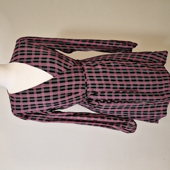 Ganni Georgette Check Long sleeve crepe wrap dress SZ 40 - Picture 6 of 16